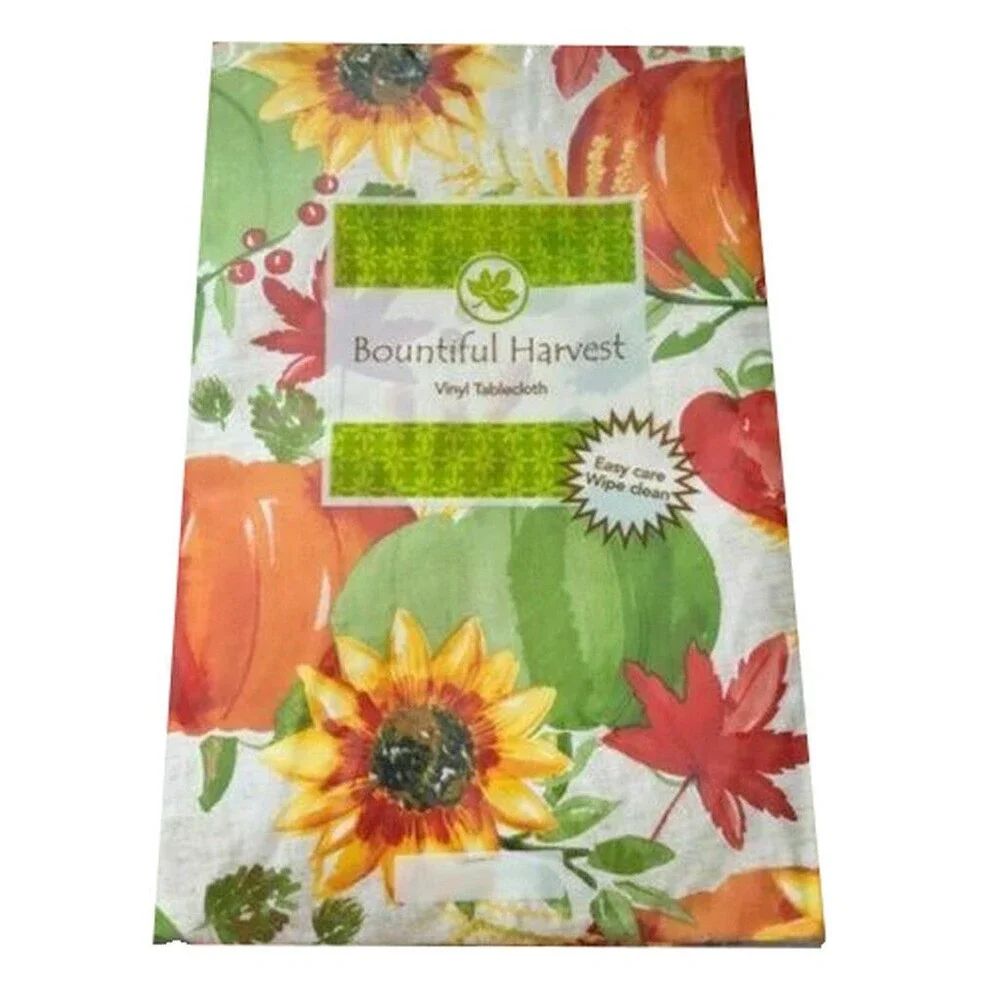 Pumpkins Fall Leaves Leafs Vinyl Tablecloth Thanksgiving Holiday 52x90 Sunflower